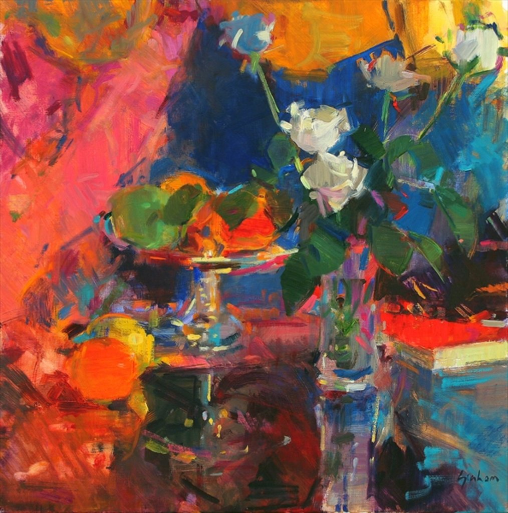 Detail of Still Life with White Roses by Peter Graham