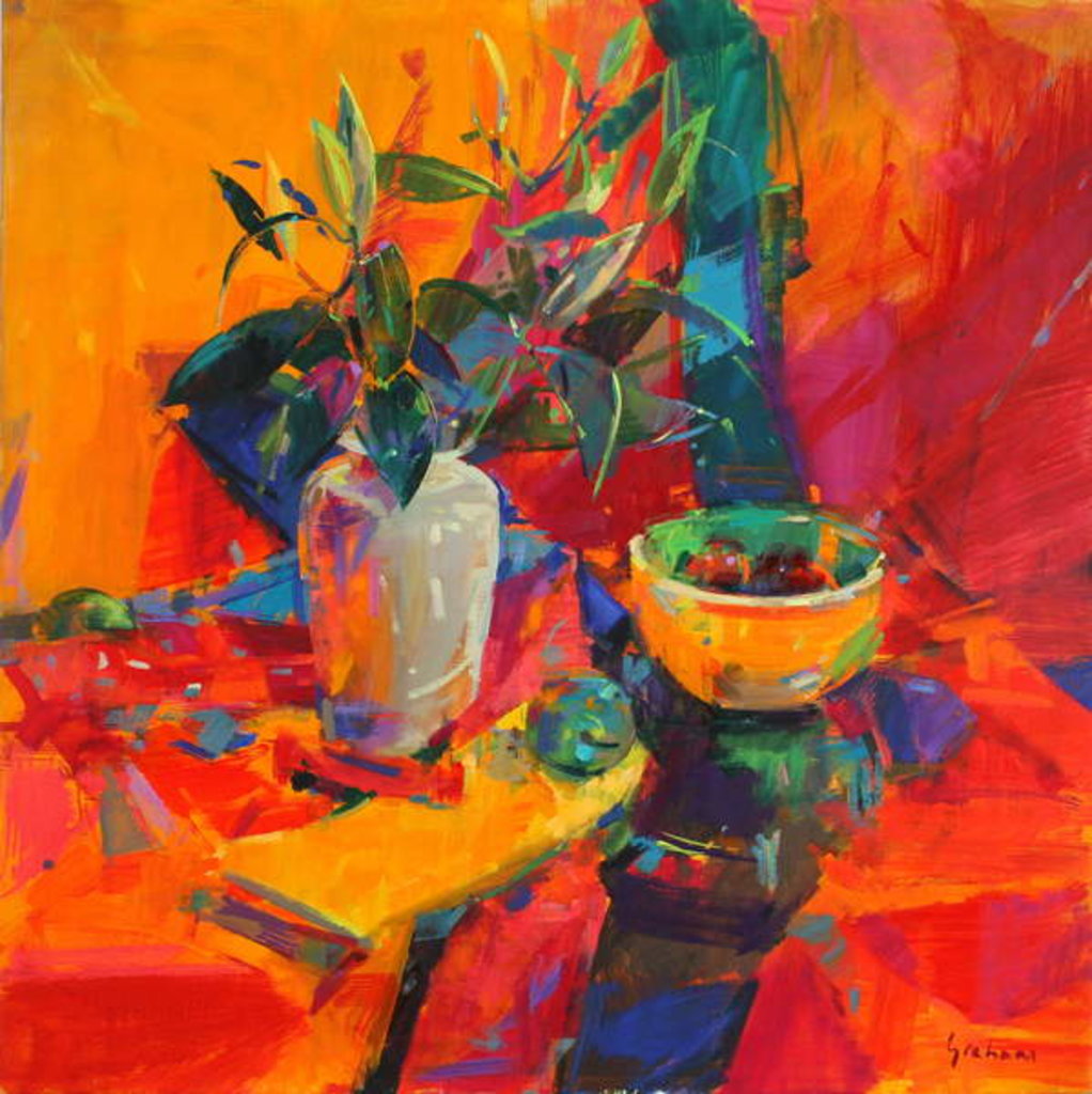 Detail of Lilies on a Red Ground, 2012 by Peter Graham