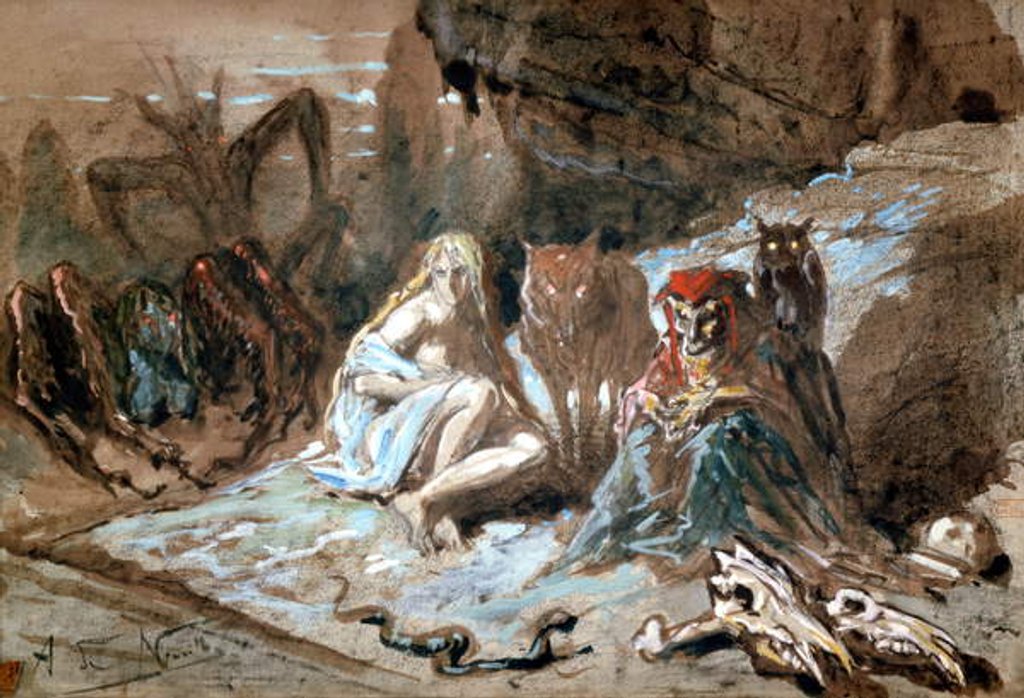 Detail of Witches and wolves by Alphonse Marie de Neuville