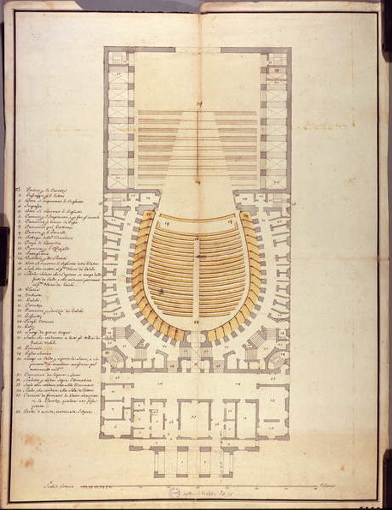 Detail of Original drawing of the interior architecture of the Teatro alla Scala, 1778 by Giuseppe Piermarini