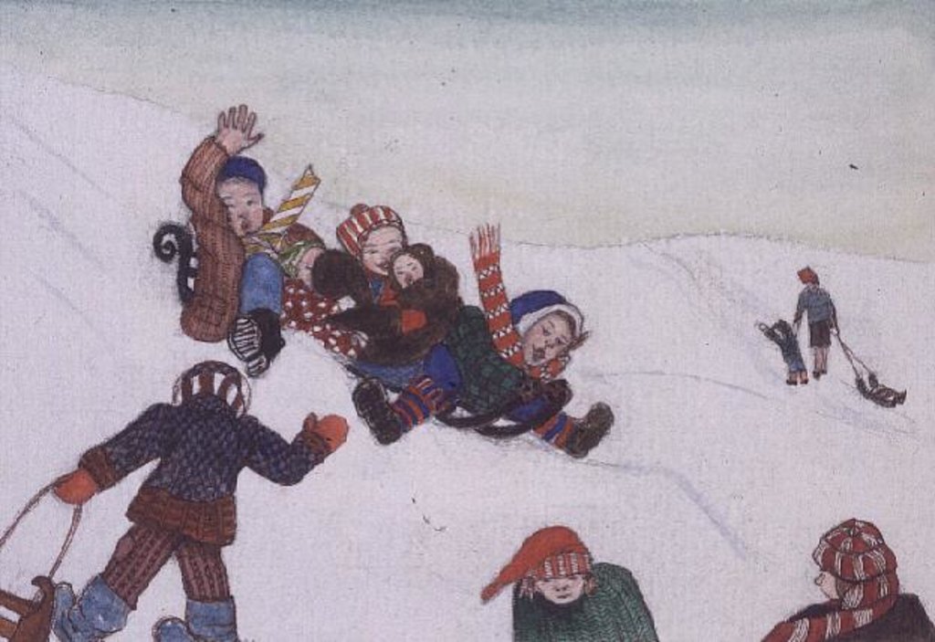 Detail of Tobogganing by Gillian Lawson