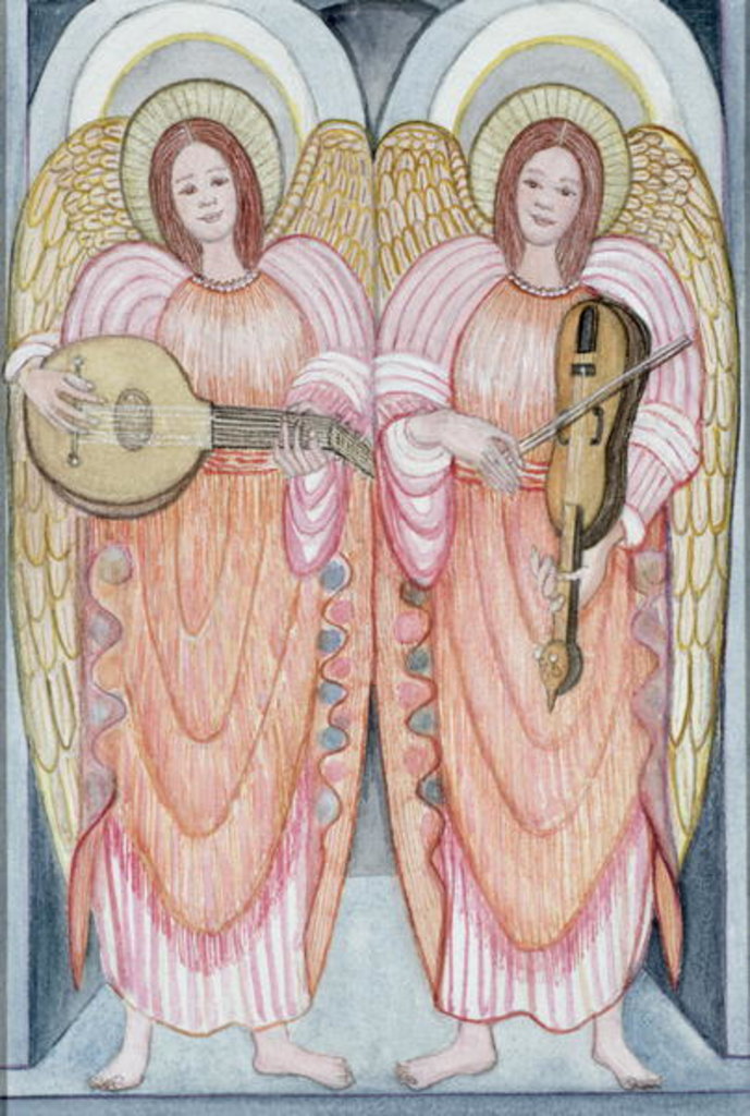 Detail of Two angels playing instruments, 1995 by Gillian Lawson