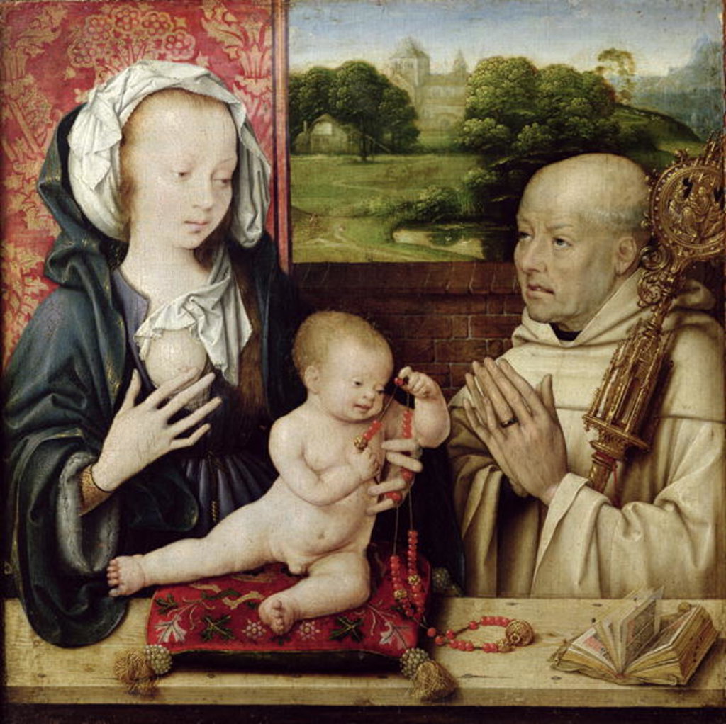 Detail of The Virgin and Child worshipped by St.Bernard by Joos van Cleve