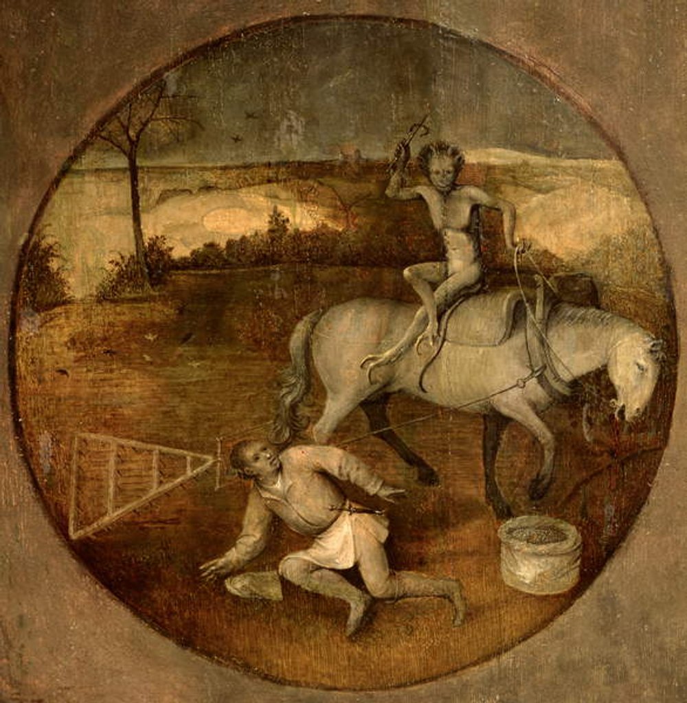 Detail of Ploughman unhorsed by a demon by Hieronymus Bosch