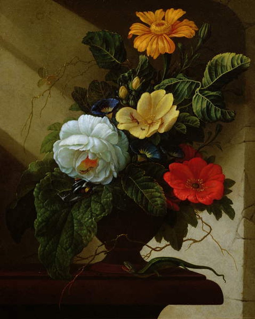 Detail of Still life with flowers by Elias van den Broeck