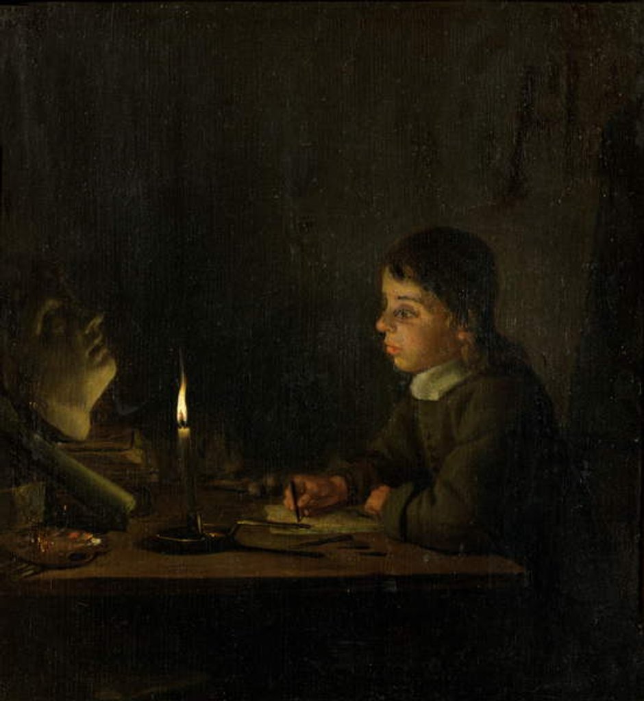 Detail of Boy Drawing by Candlelight by Godfried Schalken or Schalcken
