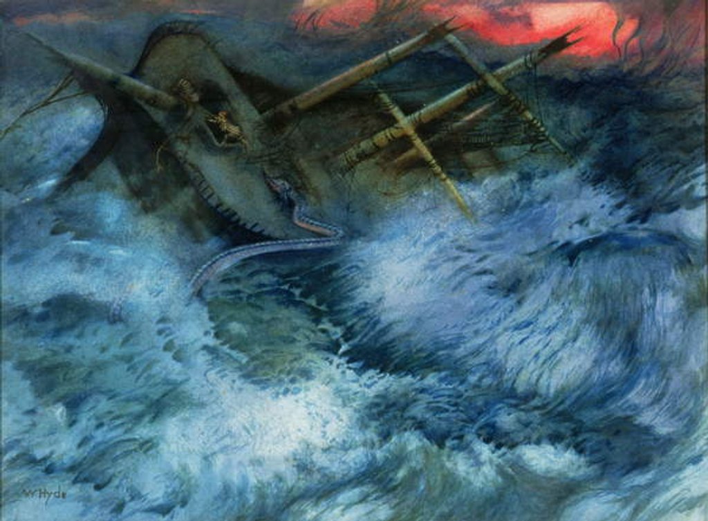 Detail of Wrecked Ship with Sea Serpent and Tigers by William Hyde