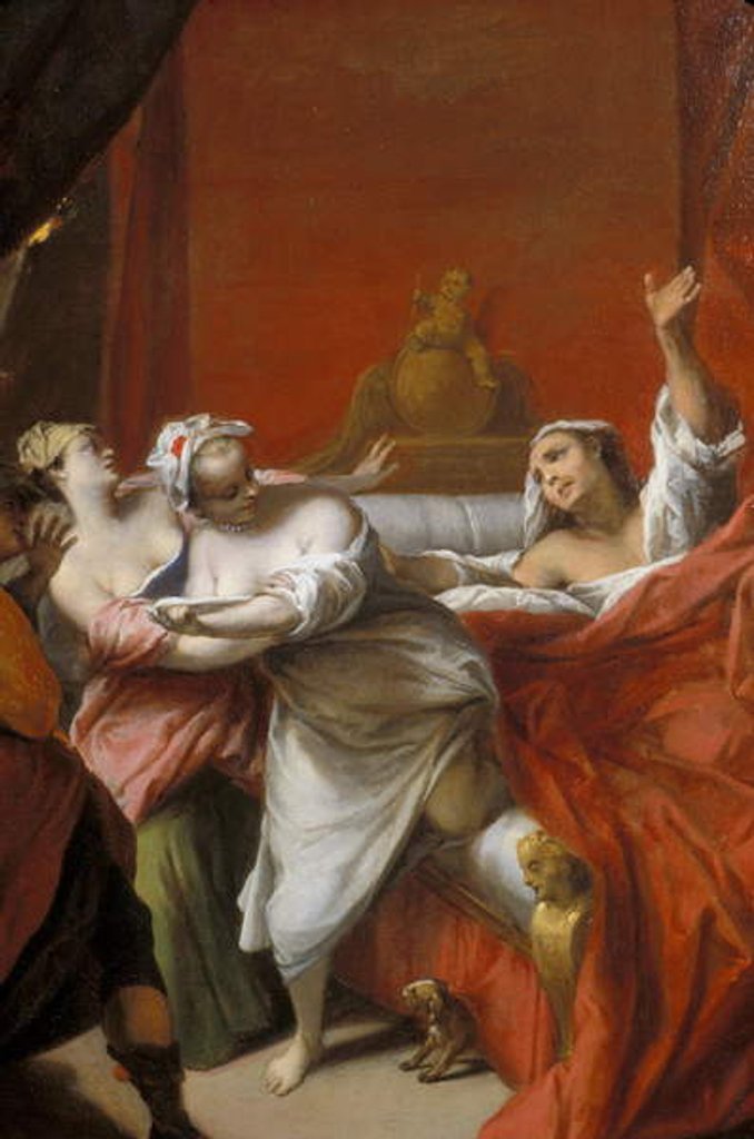 Detail of Picardy 121 - Chateau-Thierry - Musee Jean de La Fontaine - Painting by Nicolas Vleughels - illustrating “” the gascon punishes”” tale of La Fontaine by Anonymous