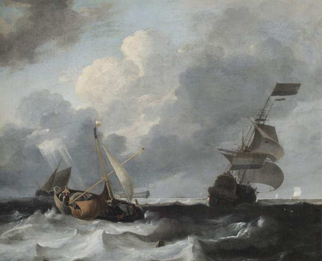 Detail of A Storm off the Coast with Men o' War and Fishing Boats by Ludolf I Backhuysen