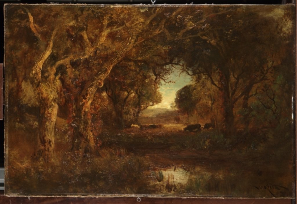 Detail of Sunset landscape with trees by William Keith