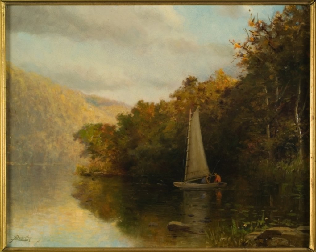 Detail of Sailboat on river, c.1875 by Arthur Quartley