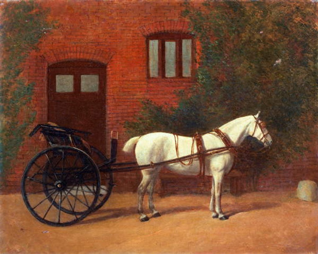 Detail of Horse hitched to a jaunting cart by English School