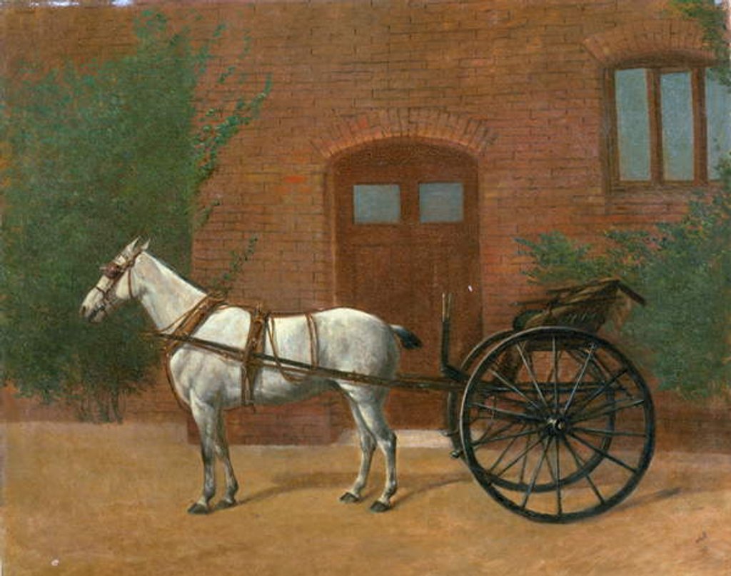 Detail of Horse hitched to a jaunting cart by English School