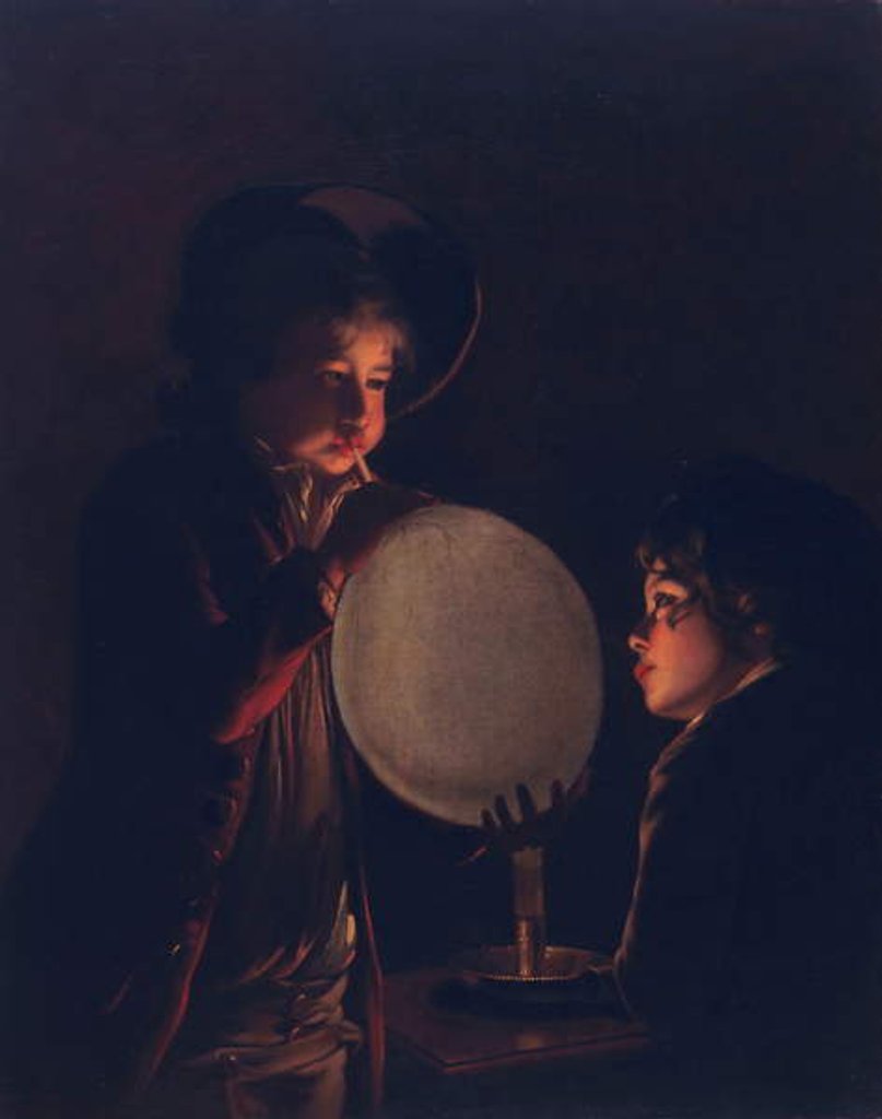 Detail of Two boys by candlelight, blowing a bladder, c.1767-73 by Joseph Wright of Derby