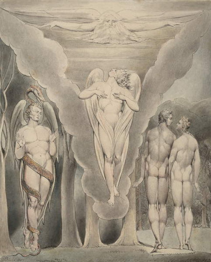 Detail of Satan Spying on Adam and Eve and Raphael's Descent into Paradise by William Blake