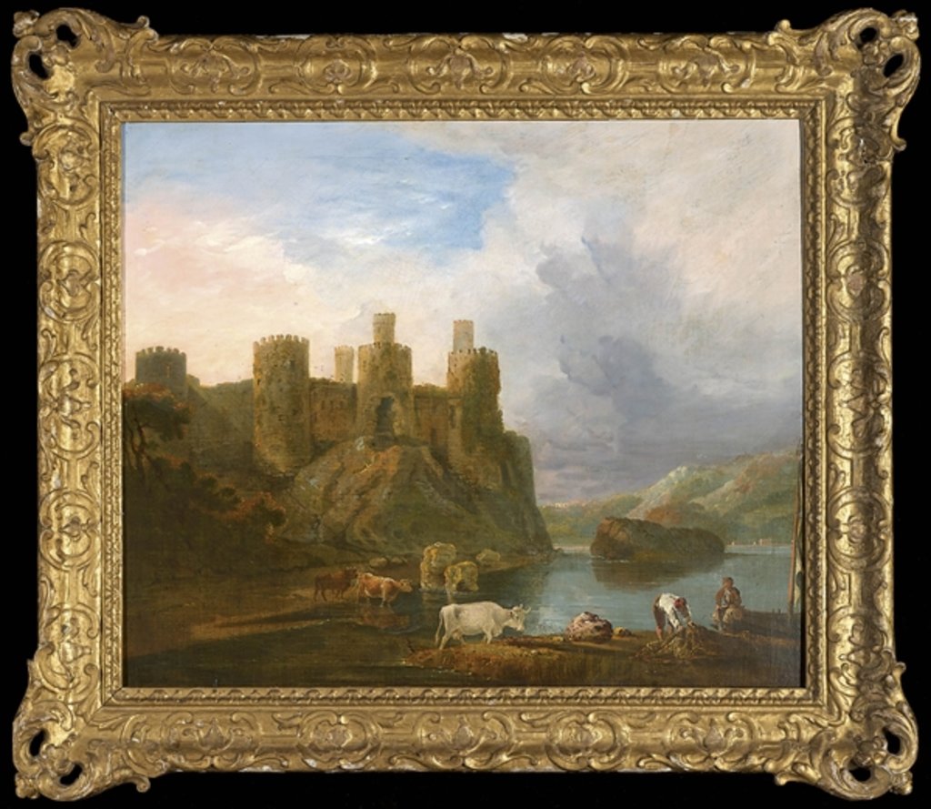 Detail of A view of Conway Castle with fishermen mending their nets by John Inigo Richards