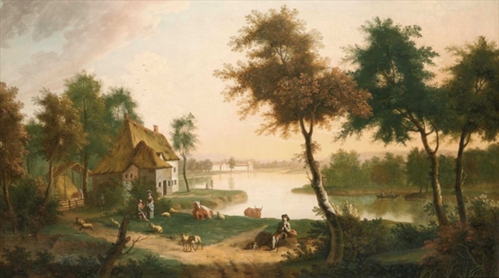 Detail of Extensive river landscape with a drover by George of Chichester Smith