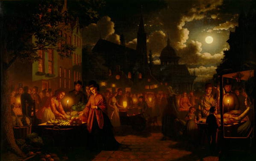 Detail of Moonlit Market, 1874 by Johann Mongels Culverhouse