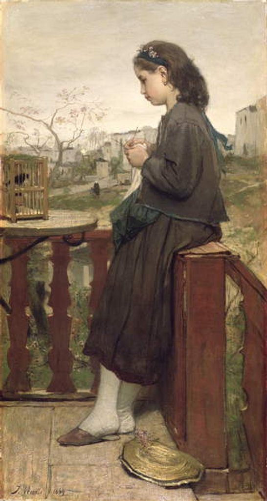 Detail of Girl knitting on the balcony, Montmartre, 1869 by Jacob Henricus or Hendricus Maris