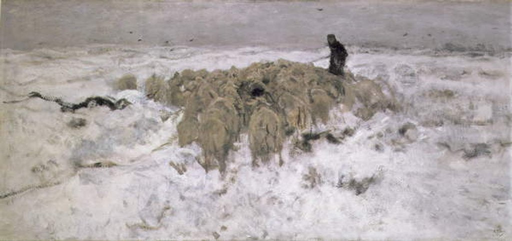 Detail of Flock of Sheep in the Snow by Anton Mauve