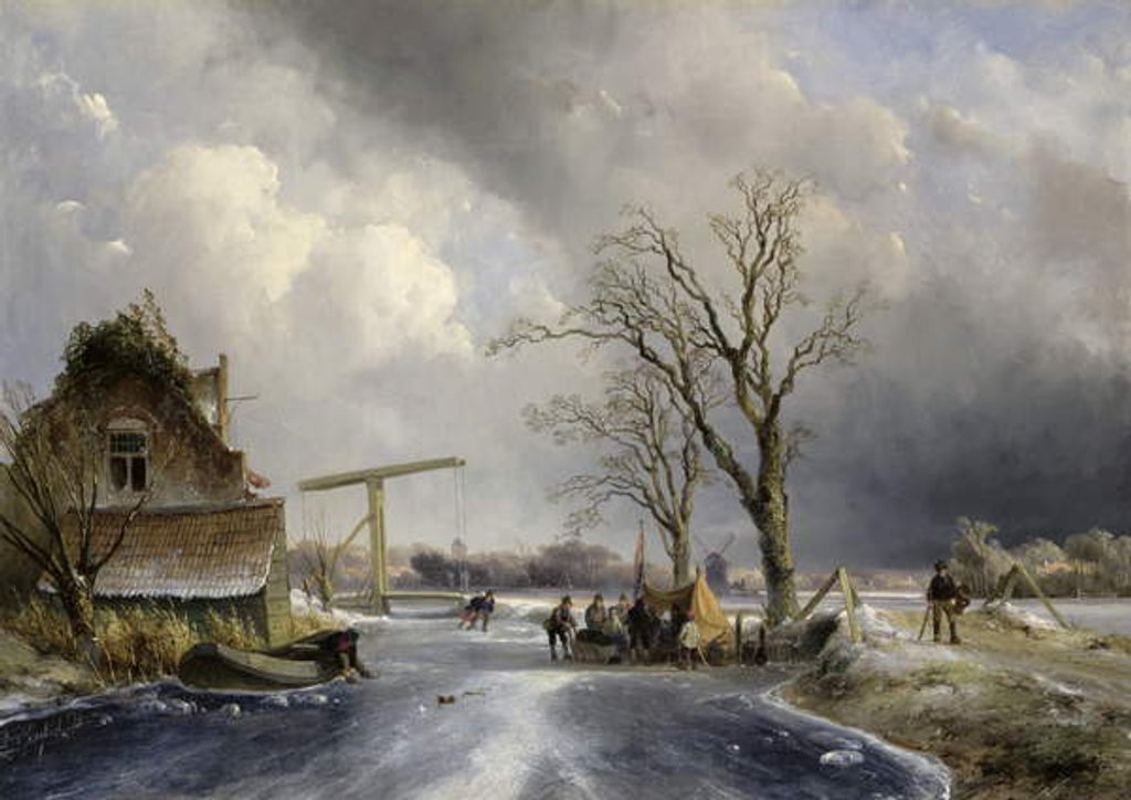 Detail of Winter scene, 1846 by Johan-Barthold Jongkind