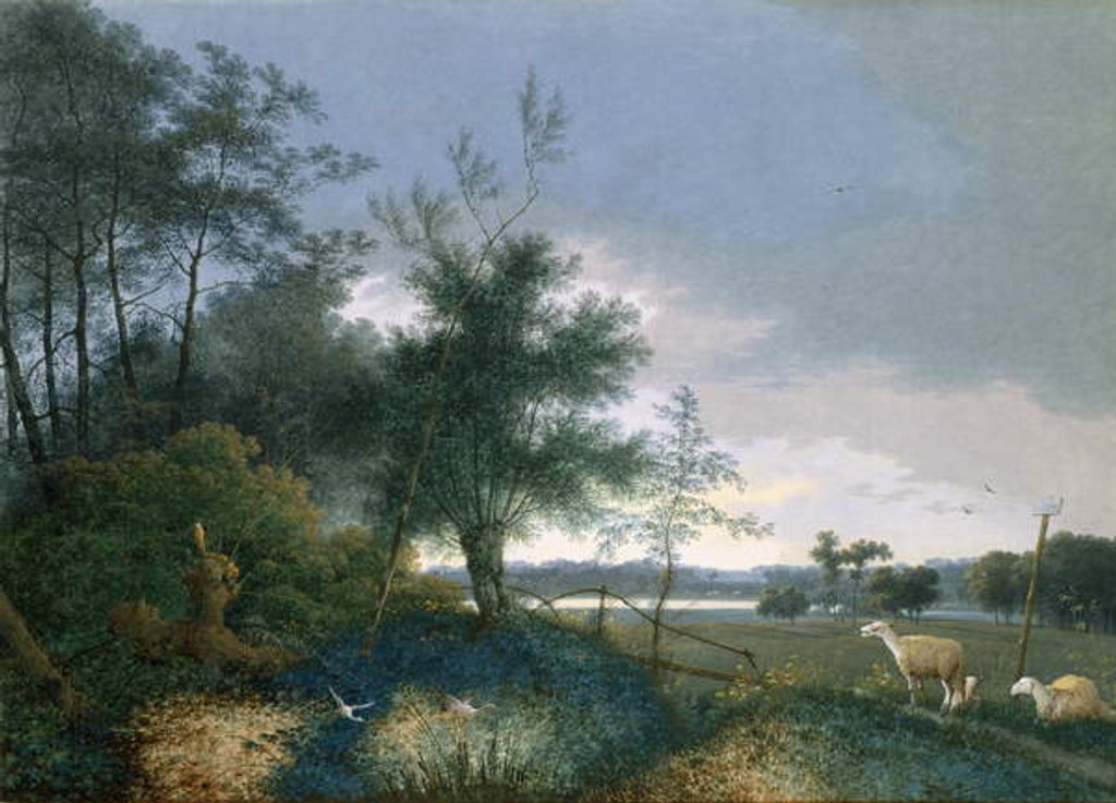 Detail of Landscape with a fox chasing geese by Joseph August Knip
