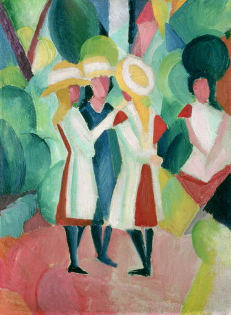 Detail of Three girls in yellow straw hats, 1913 by August Macke