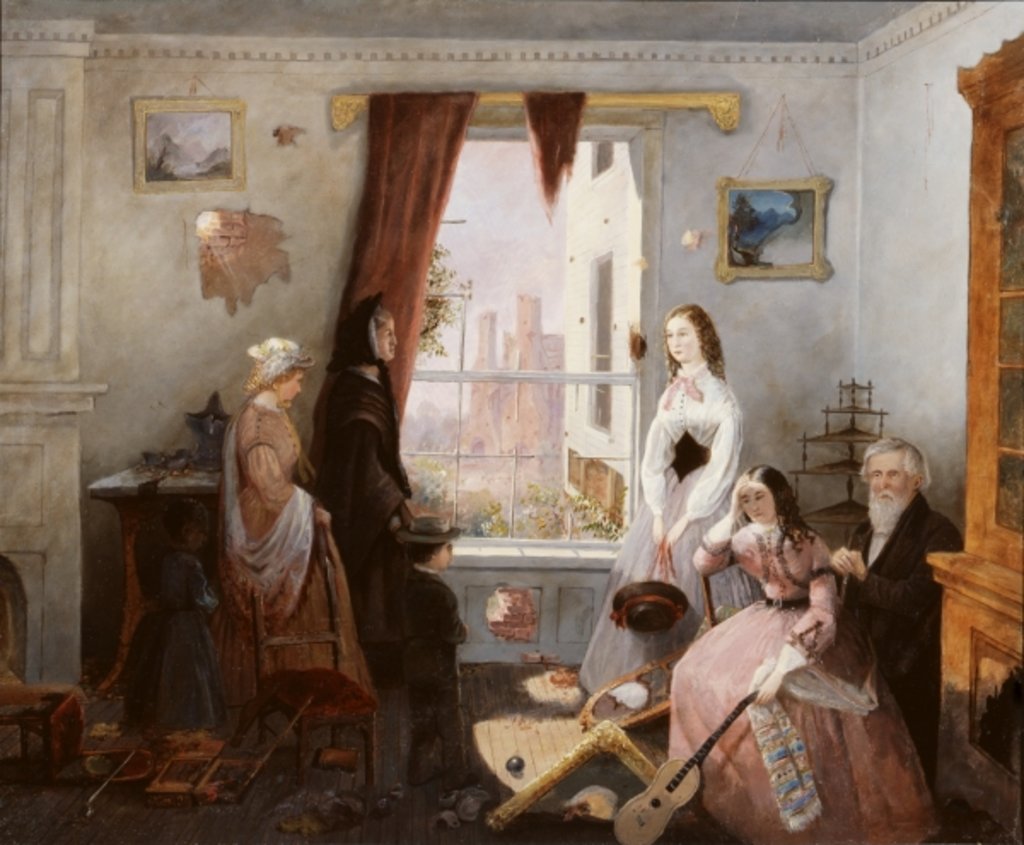 Detail of Fredericksburg family in a war torn house by American School