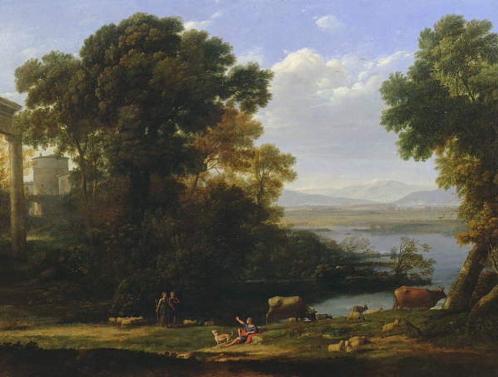 Detail of Classical river scene with a view of a town by Claude Lorrain