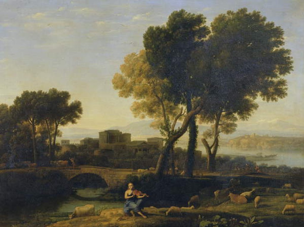 Detail of Landscape with Apollo guarding the Cattle of Admetus and Mercury stealing them by Claude Lorrain (1600-82)
