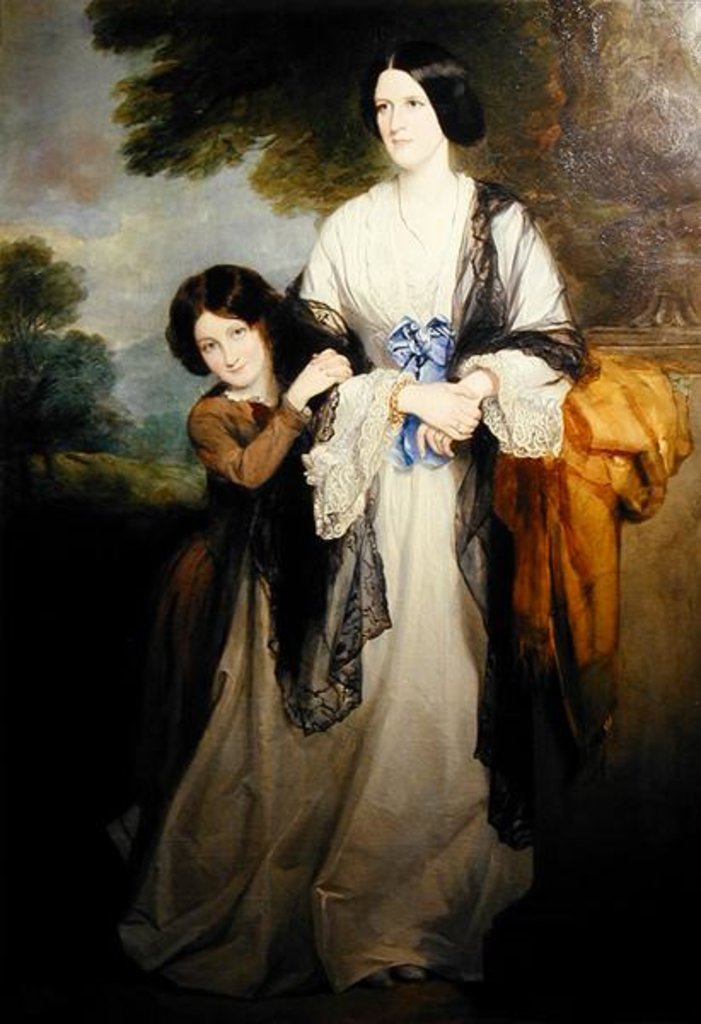Detail of Juliana, Countess of Leicester with her eldest child Lady Julia Coke by Francis Grant