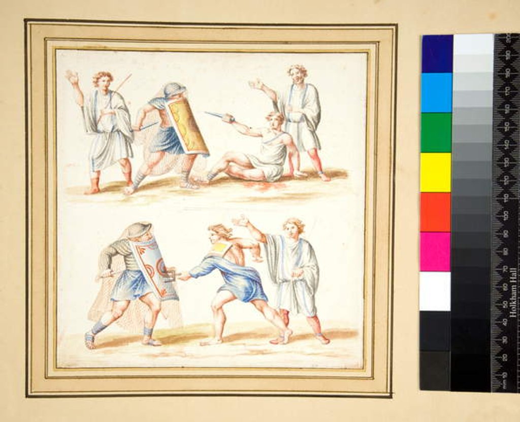 Detail of Copy of a mosaic of a Fight between a secutor and a retiariu by Pietro Santi Bartoli