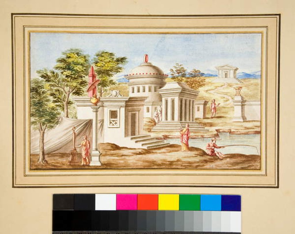 Detail of Large design of a wall with paintings. by Pietro Santi Bartoli