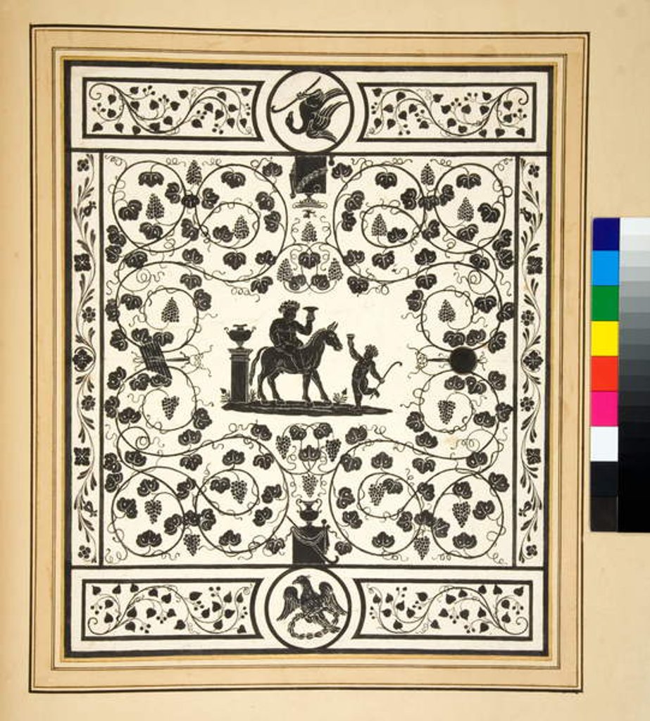 Detail of Copy of a mosaic pavement, black on white, Pavimento di Bacco del Palazzo di Augusto by Pietro Santi Bartoli