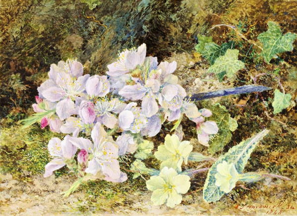 Detail of Almond Blossoms and Primroses, 1868 by John Jessop Hardwick