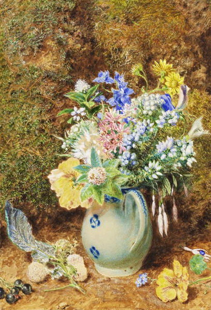 Detail of Pale Blue China Jug with Heaths and Small Flowers, c.1860 by William Henry Hunt