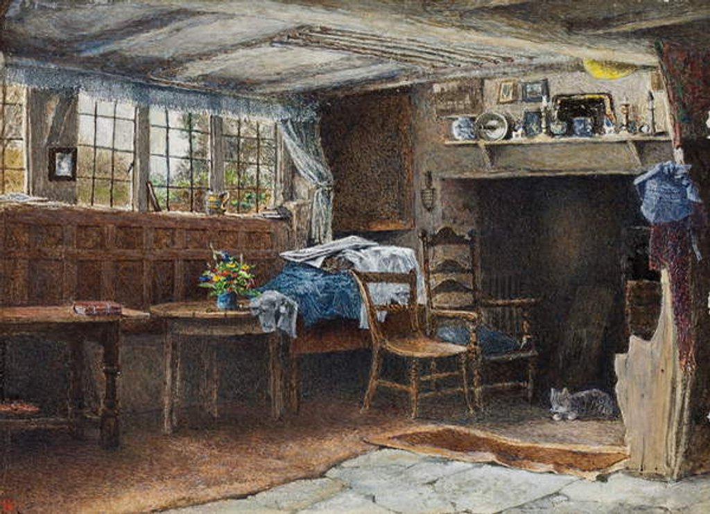 Detail of Interior of Anne Hathaway's Cottage, with cat by Henry Eddowes Keene
