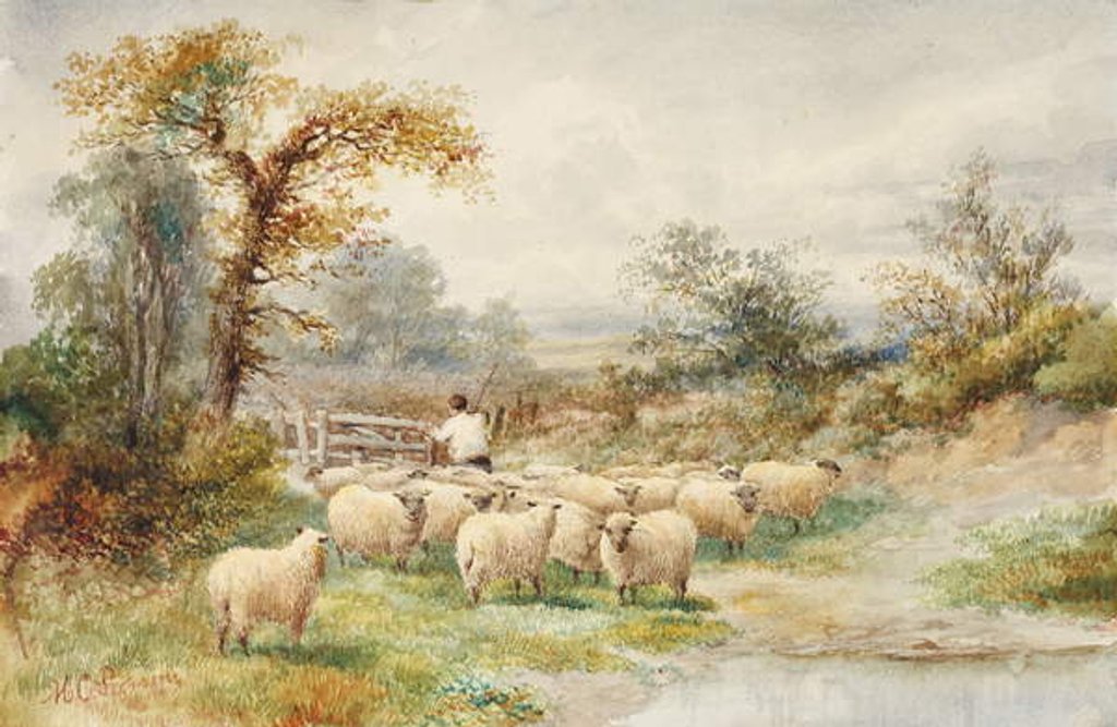 Detail of Landscape and Sheep by M.C. Parsons