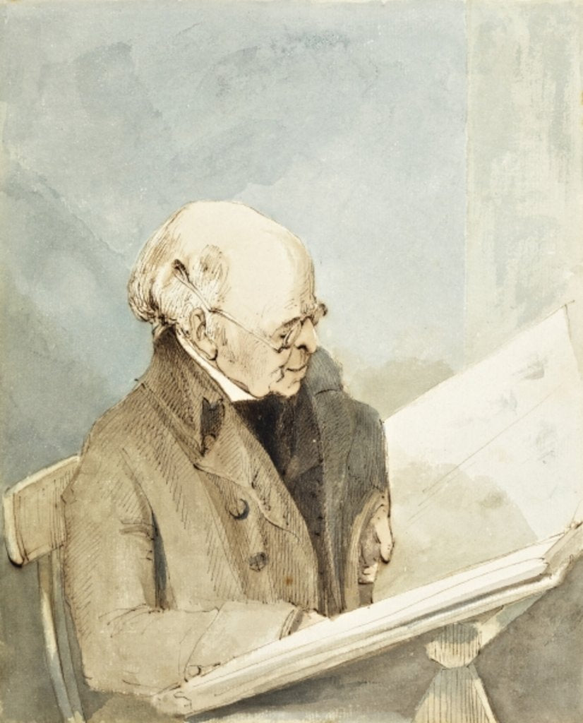 Detail of Mr Taylor, Hayman's pupil, in the Print Room of the British Museum, c.1820 by John Thomas Smith