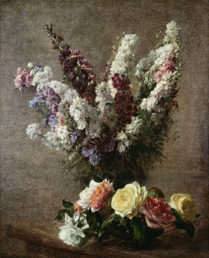 Detail of Roses and Larkspur, 1885 by Ignace Henri Jean Fantin-Latour