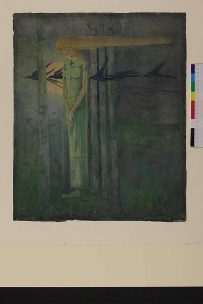 Detail of Ill Omen, or, Girl in the East Wind with Ravens Passing the Moon 1893 by Frances Macdonald