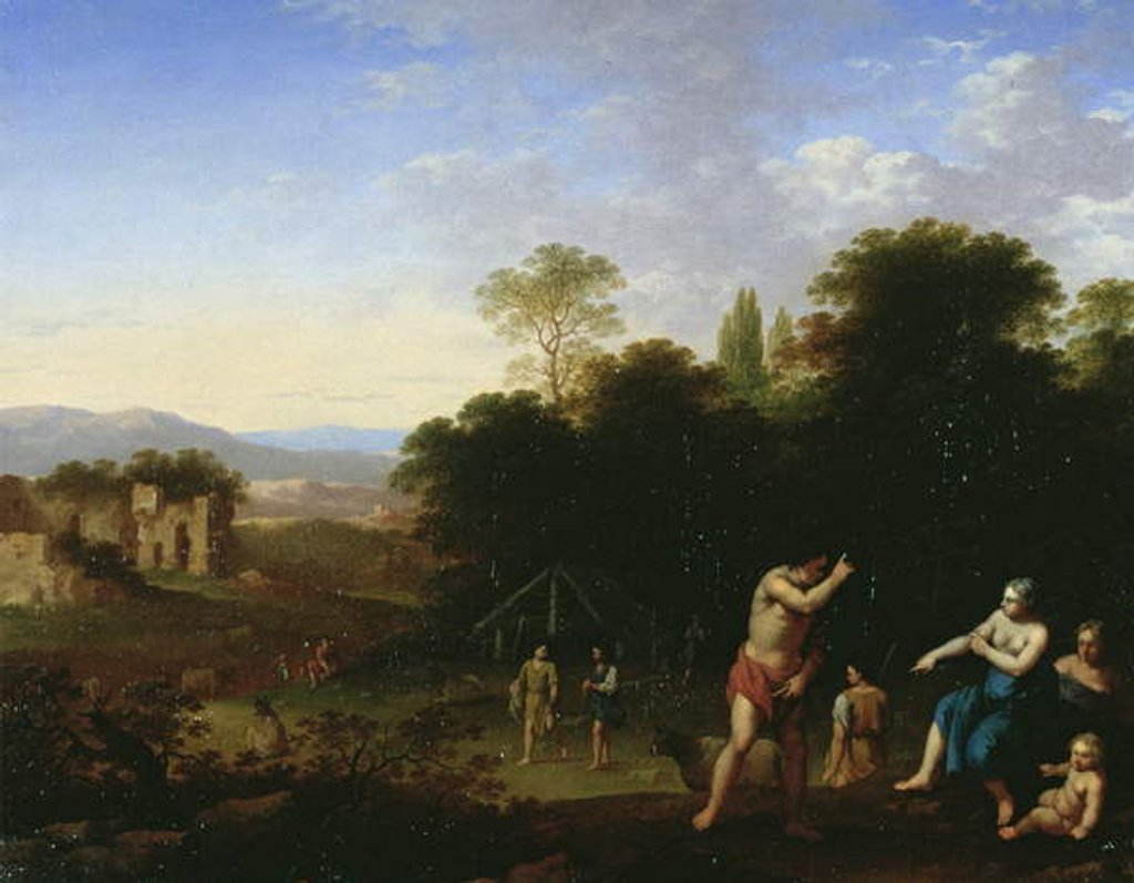 Detail of Classical figures in a Landscape, c.1630-50 by Cornelis van Poelenburgh or Poelenburch