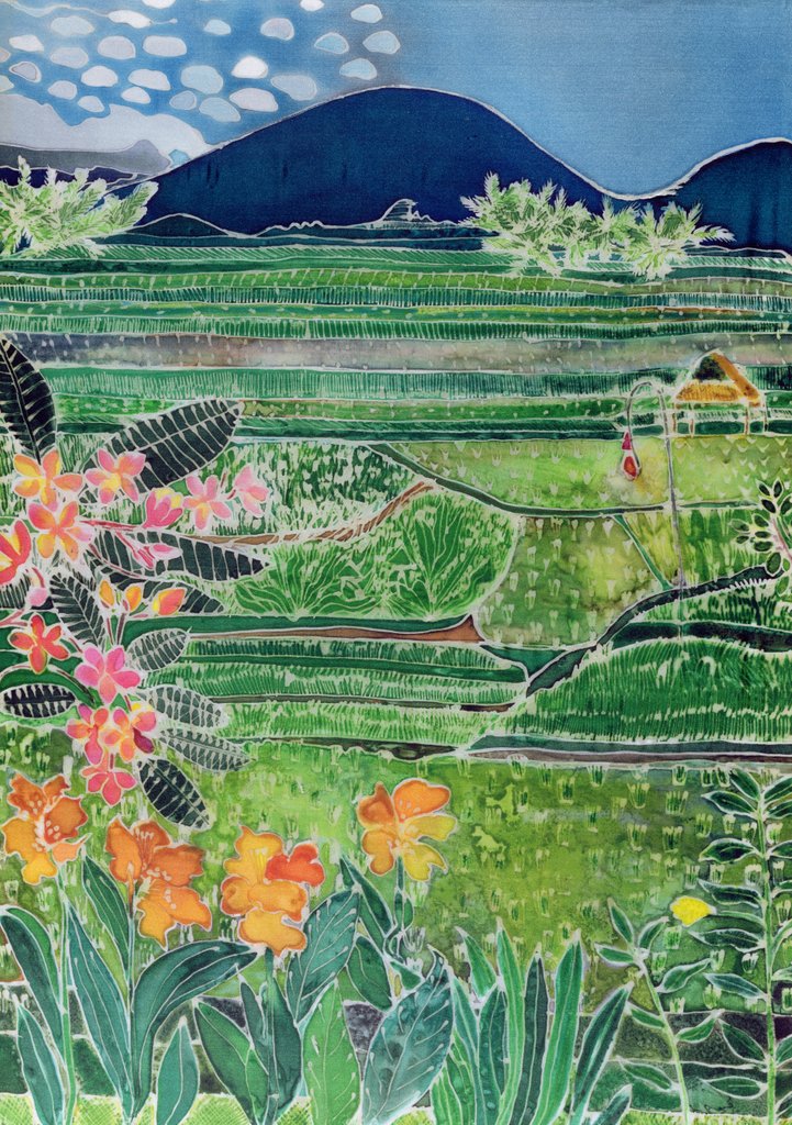 Detail of Lovina Ricefields with Lilies and Frangipani, Bali, 1996 by Hilary Simon