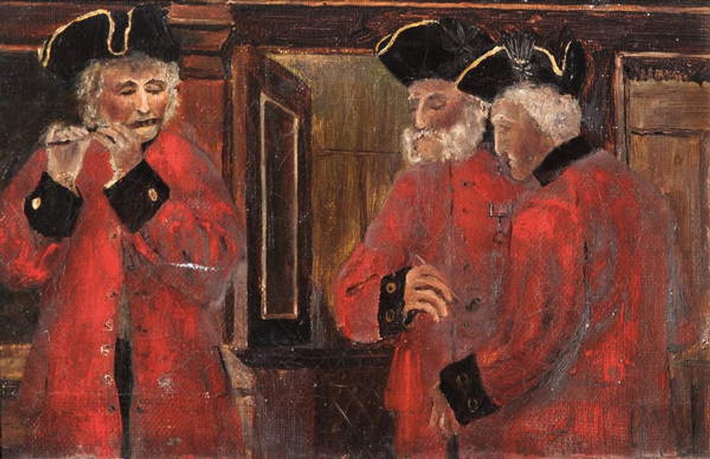 Detail of Three Chelsea Pensioners in the ward, 1885 by Thomas Parkins