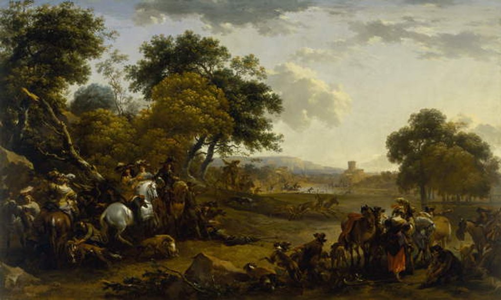 Detail of Landscape with a Hunting Party, c.1655-60 by Nicolaes Pietersz. Berchem
