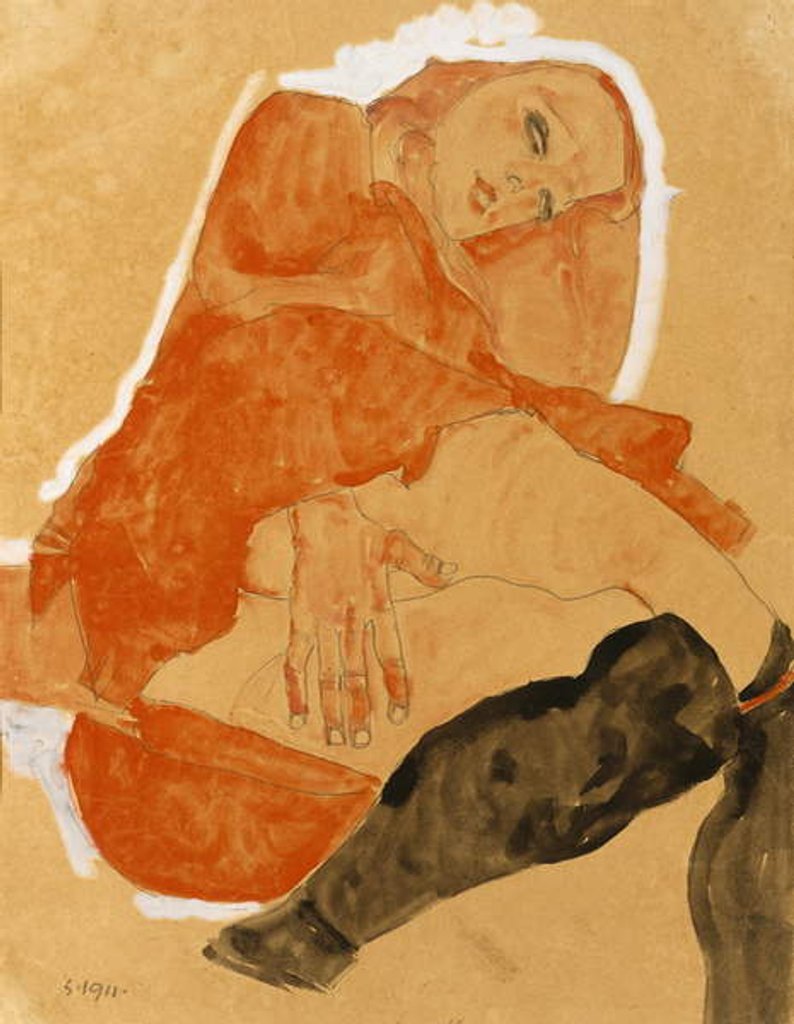 Detail of Girl in Red Robe and Black Stockings, 1911 by Egon Schiele