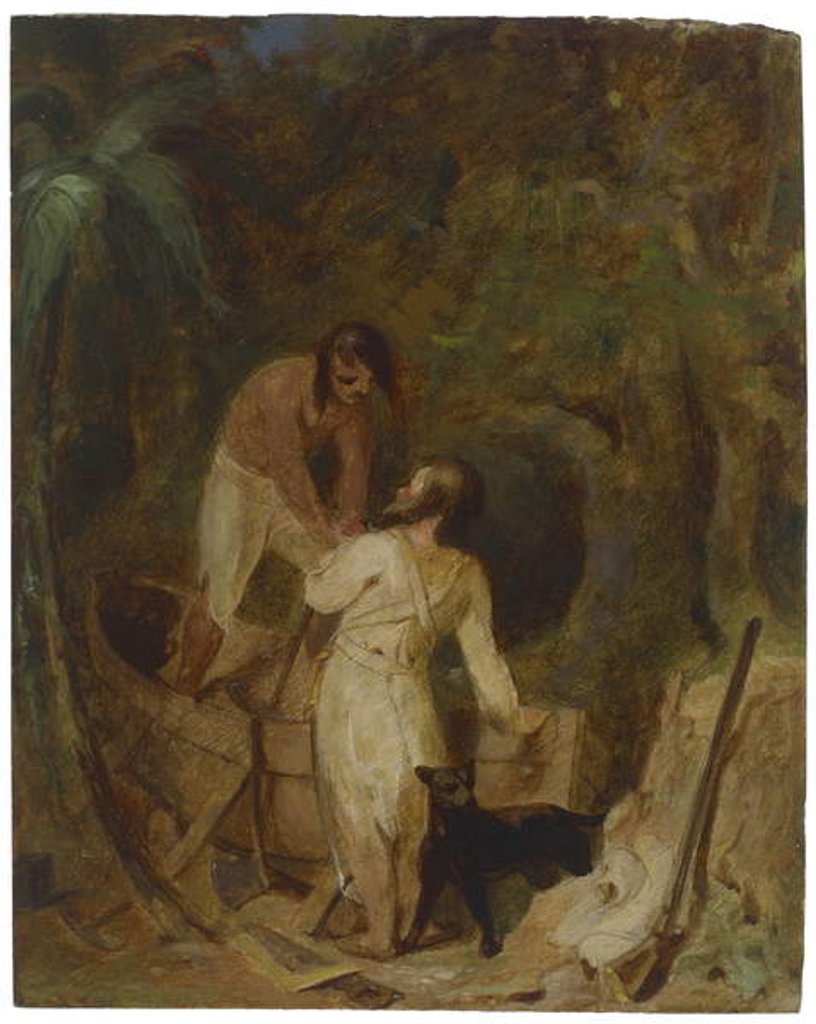 Detail of Boat Building by Robinson Crusoe and Friday, c.1856 by Thomas Sully