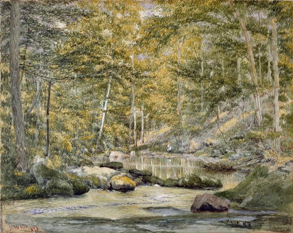 Detail of Woodland Pool with Men Fishing, 1870 by John William Hill