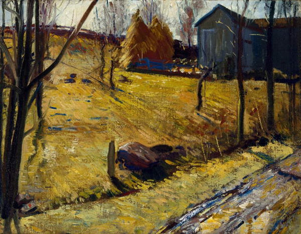 Detail of Haystacks and Barn, 1909 by George Wesley Bellows