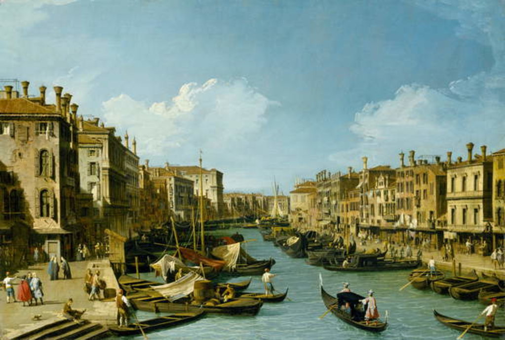 Detail of The Grand Canal near the Rialto Bridge, Venice, c.1730 by (1697-1768) Canaletto